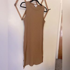 Nine West Bodycon Jersey Crewneck Midi Dress in camel color Size Large